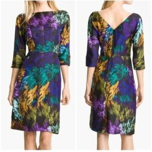 Vibrant Abstract Print Sheath Dress - Purple Multi